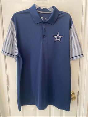 texas cow boys Nike Navy Polo with White/Gray Striped Sleeves and Star Logo